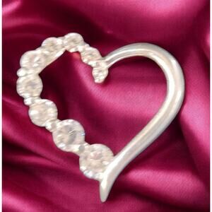 Sterling Silver Heart Pendant with Graduated Faux Diamonds